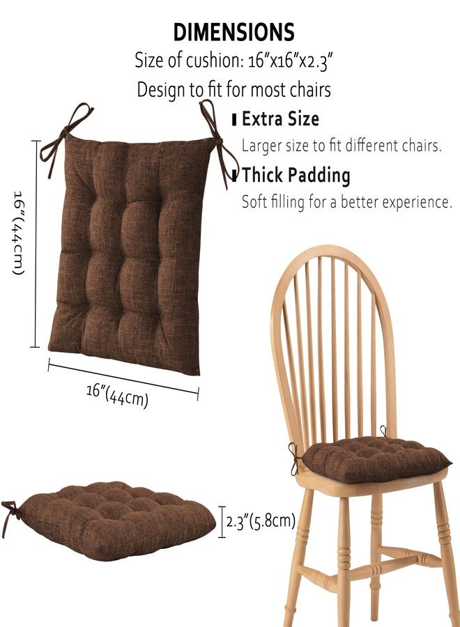 ELFJOY 4 Pack Chair Cushions for Dining Chairs Chair Pads Cushion for Kitchen Office Tufted Textured Square Seat Cushion with Ties (16" Dark Coffee) - Image 2